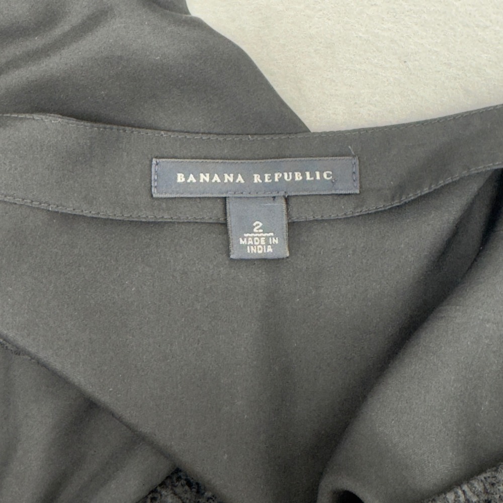 Banana Republic Black Dress 100% Silk Cotton Eyelet Puff Sleeve‎ Tie Back Size 2 - Picture 8 of 10